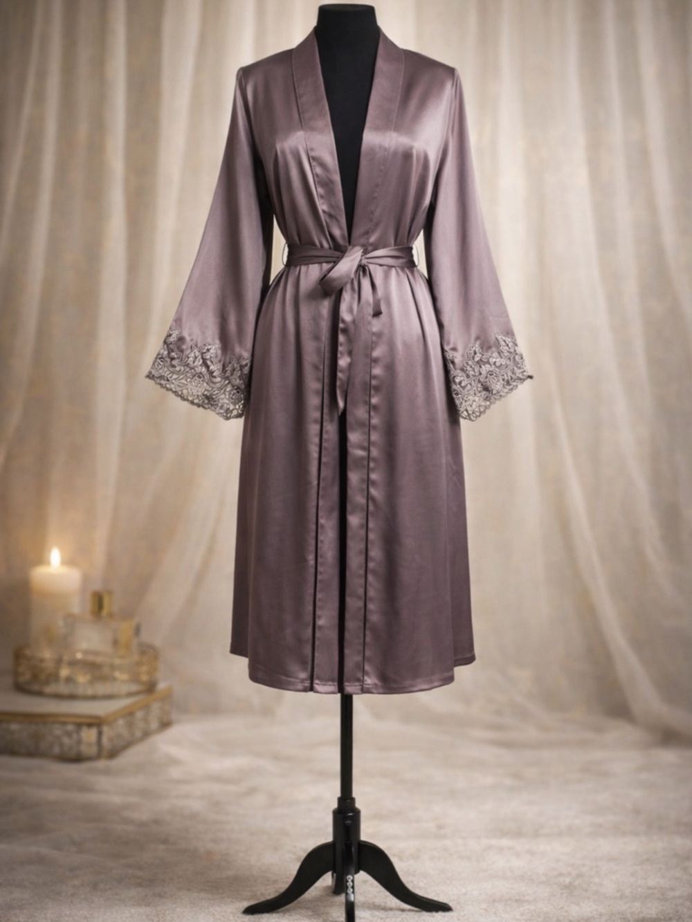 VTG Silk silky 100% silk mulberry silk steel gray Hollywood glam robe